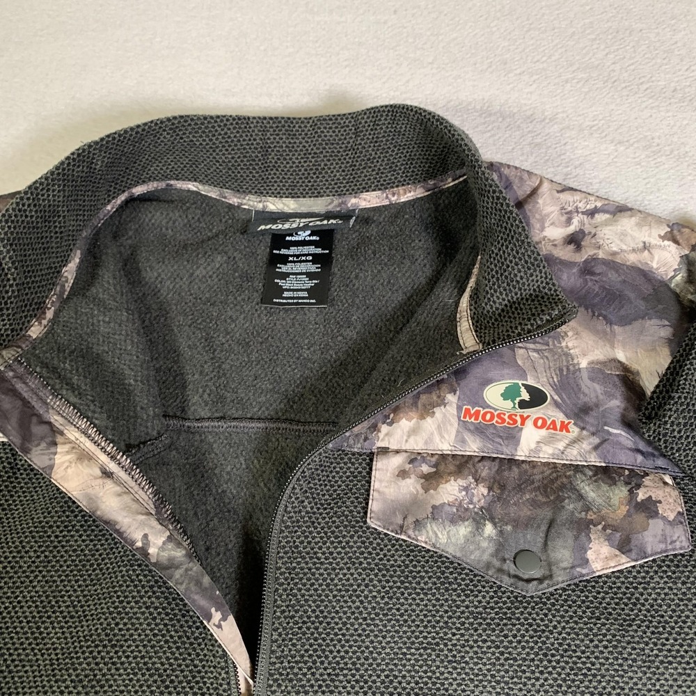 Mossy Oak Sweatshirt Mens XL Gray‎ Green Mock Neck 1/4 Zip Fleece Camo Pullover - Picture 7 of 12